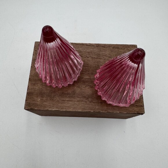 Pink glass Christmas trees rigged surface set of two small - Picture 4 of 10